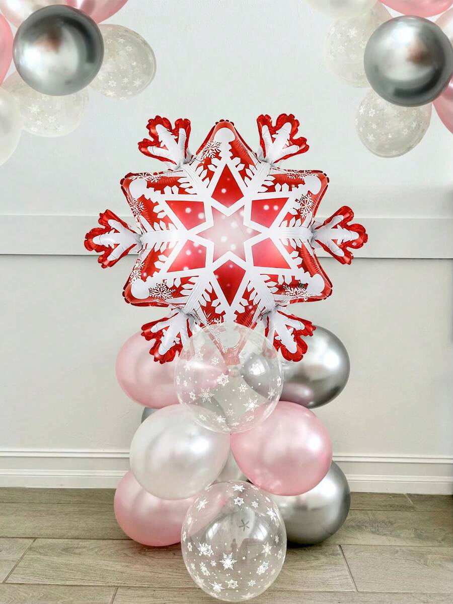18 pièces/set Ensemble de ballons de colonne thème de Noël, comprenant des ballons en feuille d'aluminium flocons de neige de Noël, convient pour fête de Noël, fête d'anniversaire thème Noël, décoration de maison d'hiver, décoration de fête du Nouvel An