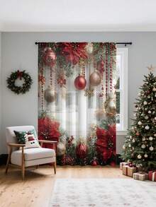 1 件圣诞礼物圣诞雪人、驯鹿、圣诞树气氛装饰薄纱窗帘，半透明但不透视薄纱窗帘板，适用于客厅和卧室、门帘、厨房窗帘、降噪、圣诞装饰窗帘板 - 米色 - 查看 6