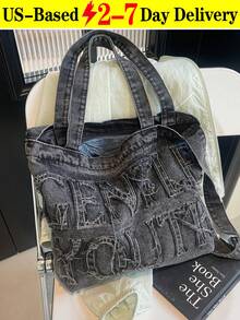 Large Capacity Casual Tote Bag, With Letter Patchwork, Embroidery Thread, Tassel, Multiple Carrying Options, Perfect For Women For Daily Commuting Or Holding Books School Bag, Back To School Backpack, Portable, Lightweight, Large Capacity, Classic Casual, Suitable For Teen Girls Y2k Bag, 2000s Fashion Style, Gothic Punk Bag For Women - 彩色 - 查看 14