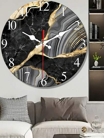 Grijs Zwart Marble Textured Tempered Wooden Wand Clock, icaptly 4mm Thickened, Silent Sports Quartz Living Room, Bedroom, Dining Spirit Home ation Hanging, Ideal 10"12"( out Battery) Room view 5