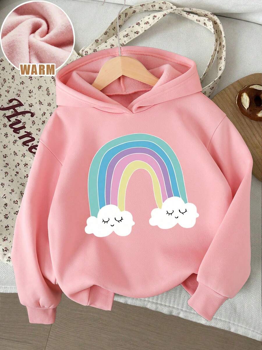 女童卡通图案保暖连帽卫衣