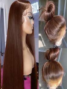 websterwigs 13x4 长直 26 英寸棕色蕾丝前假发，蕾丝前合成假发，带预拔发际线，耐热纤维发丝，丝滑直发假发，适合女性、角色扮演、派对、日常使用 - 彩色 - 查看 14