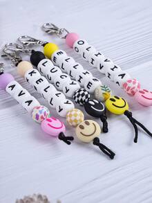 定制可爱笑脸、小动物、硅胶印花珠子、英文字母串珠钥匙扣、定制名字、定制礼物、定制钥匙扣、定制包包挂饰 - 表情+字母 - 查看 3