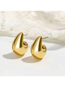 6pcs Metallic Shiny C-Shape Hoop Earrings Set, Exaggerated Big Earrings For Women, Everyday Wear - Gold - View 4