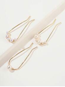 1pc Women Gold Faux Pearl U-Shaped Metal Hair Clamp, Fashionable & Minimalist Bun Maker, Elegant Hair Accessory Tool For Daily Use Bun Hair Piece Hair Styling Pins, Wedding Items, Hair Accessories, Head Accessories, Hair Accessories For Women,Summer,Holiday,Travel - Gold - View 10
