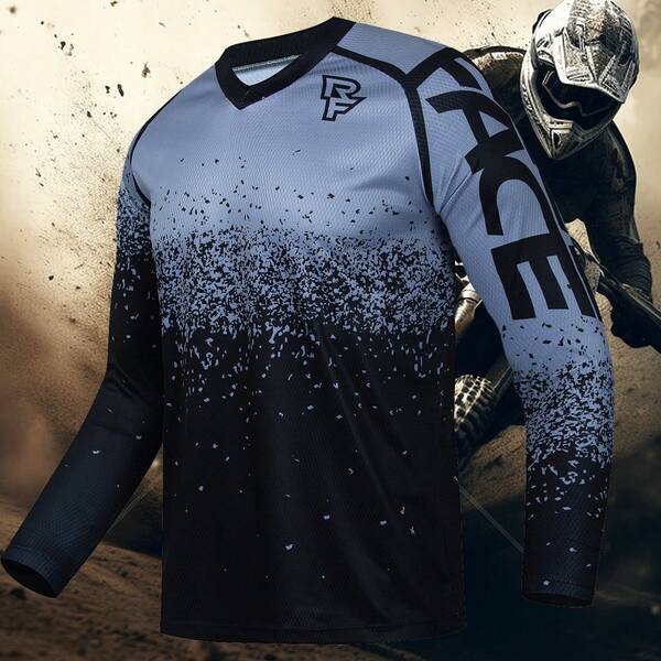 TELEYI Men's Cycling Jersey, Quick Dry Breathable Moisture Wicking Long Sleeves Motorcycle Shirt For Off Road Biking Riding Sports