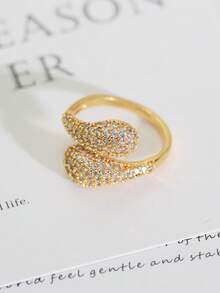 خاتم قطرة ماء مطلي بالذهب عيار 18 قيراط مرصع بأحجار الزركونيا، مناسب للنساء للاستخدام اليومي والمناسبات والأعياد والسفر كهدية