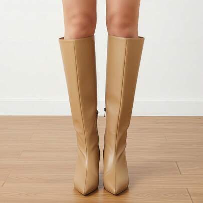 lunryet Botas de tacón bajo con cremallera para mujer, de 5 cm de altura hasta la rodilla, color mate, con punta puntiaguda, LOLO-2