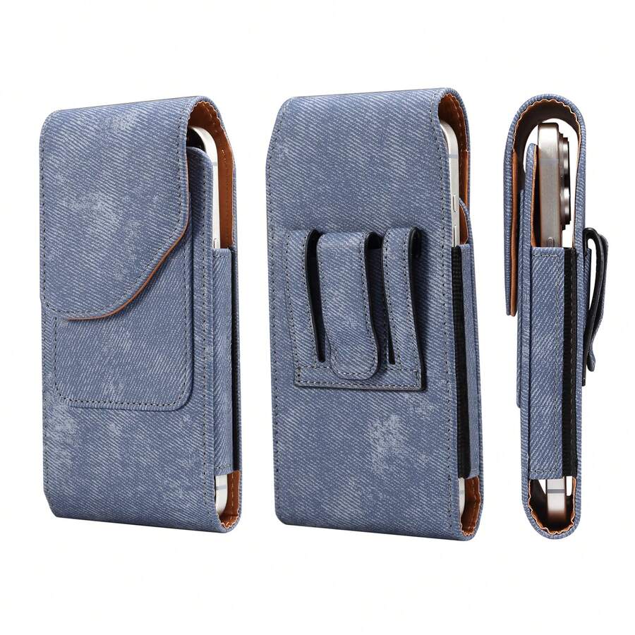 VIETAO VINTAGE 6.5inch 6.7-6.9inch 7.2inch Multisize Denim Print Hanging Belt Waist Faux Leather Mobile Bag Cell Phone Bag With Card Holder Slot