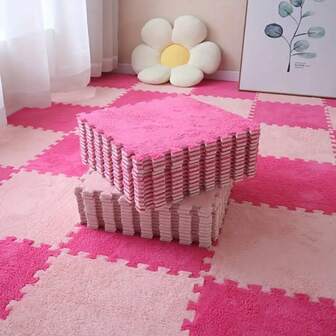 50pcs Interlocking Plush Floor Mat, Thickened Carpet For Home Living Room Bedroom Bedside, Wall-To-Wall Covering, Crawling Mat For Window Sill