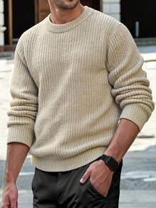 Áo len nam LOOKUN dáng rộng, màu trơn, kiểu dáng cổ điển đơn giản, đa năng, chất lượng cao, cổ tròn, tay dài, phong cách thời trang Hàn Quốc. - Màu Khaki - Xem 1