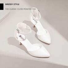 Women's IN3 D'Orsay Pumps Low Kitten Heels For Women Dress Shoes Pointed Closed Toe Wedding Bride Ankle Strap Dressy Silver Black Nude White Gold Heels For Women-2025 - 白浦 - 查看 8