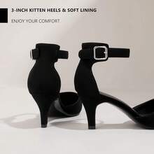 Women's IN3 D'Orsay Pumps Low Kitten Heels For Women Dress Shoes Pointed Closed Toe Wedding Bride Ankle Strap Dressy Silver Black Nude White Gold Heels For Women-2025 - 黑色磨砂皮 - 查看 8