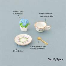 Set de 4 piezas Mini jarrones realistas de flores, accesorios de modelo de té de la tarde, decoración de taza de té de cerámica, set de decoración de vajilla de casa de muñecas - Varios estilos - Ver 13
