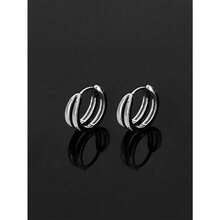 1 Pair Minimalist Double-Layer Arc Hoop Earrings, Suitable For Men Everyday, Festival, Party Wear Christmas New Year Valentine's Day Holiday Gift - 彩色 - 查看 3