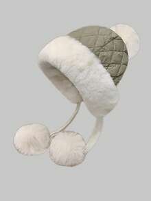 Classic Autumn/Winter Fashion New Knitted Hat, Korean Style Thickened Fleece Lining, Women Versatile Casual Cycling Furry Baseball Cap, Solid Color, Polyester Fiber Soft Decoration, Autumn/Winter Fall