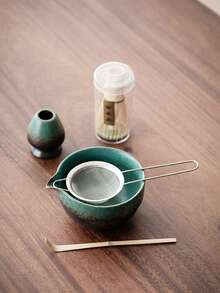 WEN ZHE 抹茶茶道套組,陶瓷窯燒抹茶茶具,竹製茶勺、攪拌架、茶筅、篩網、茶匙,傳統抹茶製作工具組 - 彩色 - 查看 6