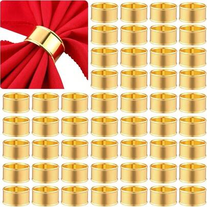 Lounsweer 100 Pcs Gold Napkin Rings Metal Round Holders Buckles For Napkins Weddings Table Serviette Receptions Banquet Birthday Christmas Party Decorations Basic