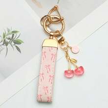1pc Elegant Printed PU Leather Keychain With Rust-Resistant Zinc Alloy Ring, Decorated With Stylish Letter Charm - Fashionable Women's Accessory For Car Keys, House Keys, And Gift-Giving, Durable Keychain