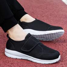 男士肿胀脚休闲鞋，宽幅钩环网眼透气无束缚舒适易穿脱糖尿病鞋，轻便柔软有弹性，四季皆宜 - 黑色 - 查看 5