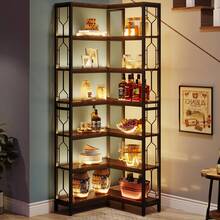 LITTLE TREE Corner Shelf, 7-Tier Industrial Corner Bookshelf, 78.7 Inch Tall Storage Organizer, Wood And Metal Etagere Bookcase, Freestanding Display Shelf For Living Room, Kitchen, Home Office, Rustic Brown - 棕色 - 查看 7