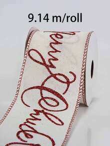 1 pièce Ruban de Noël à bord en fil de 9,14 mètres/rouleau, 63,5 mm 6,35 cm, convient pour les invitations de mariage, les bouquets de mariée, l'emballage cadeau, les artisanats DIY, la décoration de scène, la décoration de Noël et de vacances, la décoration de la pièce, la décoration de Noël à la maison