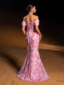 Faeriesty Đầm dạ hội đuôi cá trễ vai thanh lịch với họa tiết hoa lấp lánh đính sequin và hạt cườm – Cổ áo hình trái tim, điểm nhấn hoa nhỏ tinh tế trên vai, dáng đuôi cá, thích hợp cho đám cưới, tiệc tối và các buổi họp mặt sang trọng dành cho phái nữ. - Hồng - Xem 3