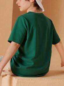 Camiseta infantil para niño, estilo casual de verano, holgada, cuello redondo, manga corta, estampado de Brainrot Tralalero Tralala Divertido, para uso diario - Verde - Ver 2