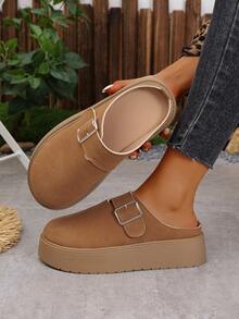 Damen Große Größen Metall Schnallen Stilvolle Frühling/Herbst Neue Bequeme Slip-On Mule Pantoffeln, vielseitige hochwertige einfache Loafers