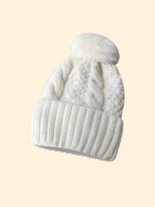 1 件针织帽女童男童厚羊毛帽儿童保暖柔软帽小孩可爱绒球针织帽适合冬季户外使用