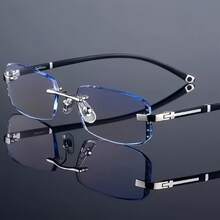 1 Pair Of Men's Smart Zoom Glasses| Vintage Frameless PC Frame Automatic Adjustment +1.5 To -2.0 Degrees Scratch-Resistant And Drop-Resistant Lightweight Design All-Day Comfort Vision Aid Glasses Polycarbonate Lenses - 藍色 - 智慧變焦 - 查看 1