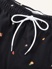 MADHERO 男士沙滩短裤，休闲度假风男士泳裤 - 黑色 - 查看 4