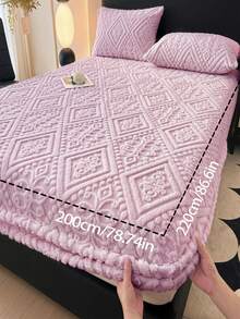 1pc Faux Lambswool Bedsheet, Bedding, Bed Cover, Flat Sheet, Mattress Protector, Solid Color Bedsheet, Multiple Colors Available, Simple European Style Home Textile. Suitable For Twin, Full, Queen, King Size Beds. - European Fleece Fitted Sheet - Classic Purple - View 9