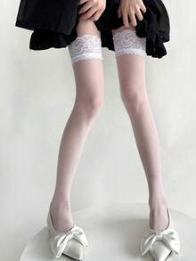 2双时尚性感黑白大腿高筒渔网袜，女士适用 - 黑與白 - 查看 3