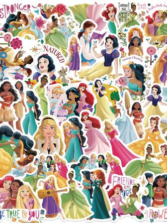 Disney 50张公主贴纸公主派对礼物公主卡通贴纸防水乙烯基贴纸