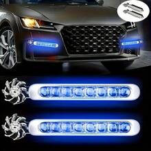 مروحة سيارة تعمل بالطاقة الريحية 2 قطعة، أضواء مروحة دوارة، أضواء ديكورية للسيارة، إضاءة تعمل بالرياح، مناسبة للشبك الأمامي ومرآة الرؤية الخلفية، لا تحتاج إلى بطارية