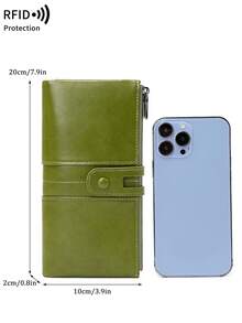 MIYIN RFID Blocking Large Capacity Bifold Women's Wallet, Vintage Zipper Soft Leather Material, Multiple Card Slots & Clear ID Window, Can Hold Credit Cards/ID/Cash/Phone, Quilted Detail Design, Can Be Used As Card Case/Clutch, Suitable For Women's Business & Casual Occasions, Also Suitable For Men, Long Wallet - Green - View 11