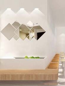 7pcs Diamond Shaped Combination Mirror Wall Sticker, Small/Medium/Large Sizes - Multicolor - View 2