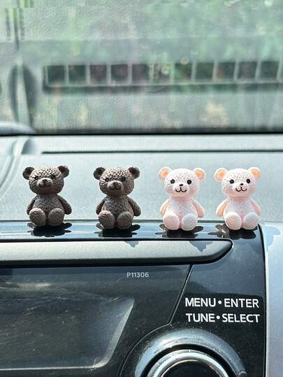 2pcs Small Teddy Bear Car Decor, Cute Cartoon Bear Car Decoration, Resin Ornament Creative Interior Accessories
