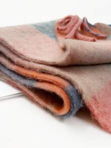 1件装女士蓬松长款冬季围巾，保暖颈部围脖，黑色超大加厚流苏披肩/毯子围巾，加厚针织流苏披肩，红色纯色围巾 - HM06-粉紅藍橙 - 查看 4