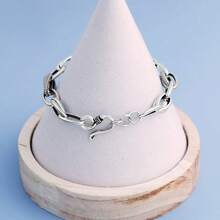 1 件独特复古 925 纯银几何扭链手链，适合女性度假、日常、派对、婚礼佩戴 - 銀色 - 查看 7