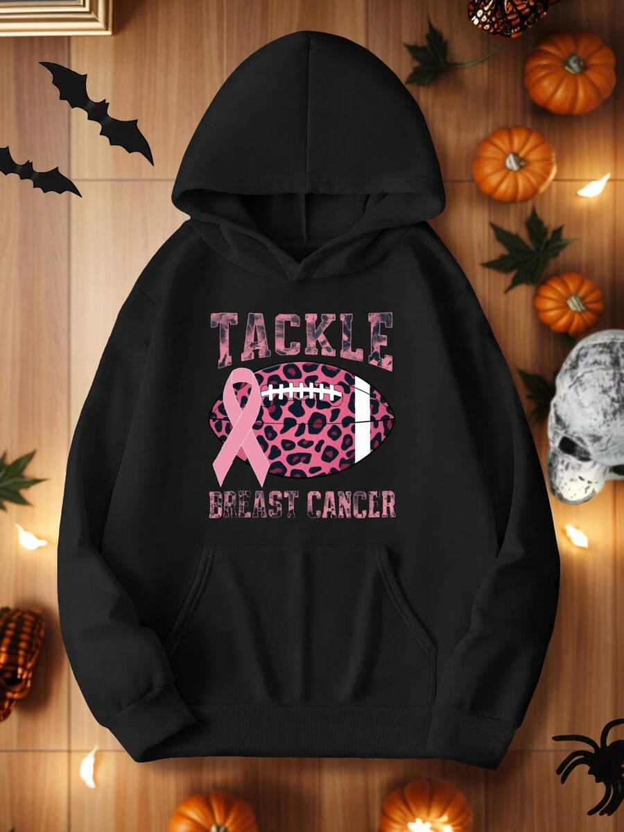 Sudadera De Para Mujer Con El Texto "fútbol TACKLE CÁNCER DE MAMA" - Negro - Ver 1