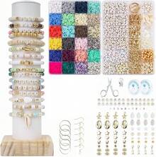 Bebeay Cuentas para Pulseras, 6000 Kit para Hacer Pulseras Cuentas De Arcilla para Pulseras, Cuentas para Hacer Pulseras y Collares con Cuerda, Pinzas y Tijeras Pequeñas, Cuentas de Letras Regalo - blanco - Ver 5