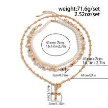 Set de 2 collares con colgante de cruz y flor de perlas falsas estilo hip-hop para hombres, collar gargantilla de moda de alta gama y personalizado, adecuado para universidad, fiesta, reunión, combinado con suéter, chaqueta de cuero en otoño/invierno - 06839 - Ver 4