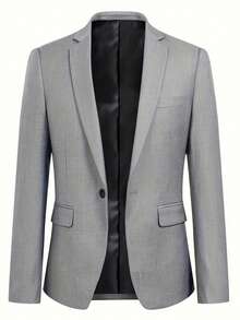 2 Pieces Formal Men Suit, Solid-Color Office/Party/Business Blazer Jacket & Pants Set - Grey - View 5
