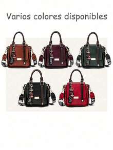Bolso bandolera para mujer, bolso bandolera, bolso bandolera de PU, adecuado para mujer, bolso cruzado de color sólido, bolso pequeño con cremallera, billetera para teléfono móvil, bolso mensajero (color: negro, burdeos, verde, granate, caramelo) - Rojo - Ver 10