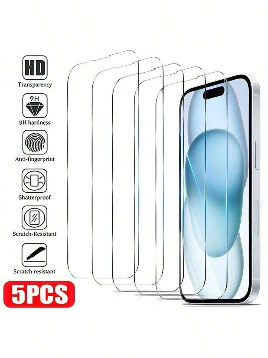 5 件全屏钢化玻璃保护膜，全屏手机保护膜适用于 17 16 15 14 13 12 11 Pro Max XS X XR 6 7 8 16 15 14 Plus 12 13 Mini 透明保护盖玻璃膜屏幕保护必需品，适用于日常防护、办公室、家庭手机屏幕保护膜手机配件防水防震防摔防刮