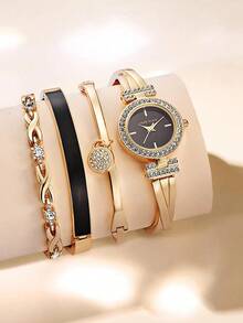 Anne Klein Bộ đồng hồ và vòng tay pha lê dành cho nữ Đồng hồ đeo tay thạch anh thanh lịch dành cho nữ với vòng đeo tay có thể điều chỉnh - Vàng 1 - Xem 3