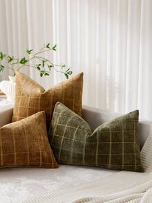 1 Peça Capa de Almofada Verde Oliva (Apenas a Capa, Sem Enchimento) Vintage Luxuosa e Macia de Chenille de Alta Densidade Xadrez, Capa de Almofada Decorativa Moderna e Boho para Sofá, Cama, Quarto, Feriado, Decoração de Festa, Decoração de Ambiente, Outono/Inverno, Presente, Todas as Estações - Verde Oliva - Visão 7
