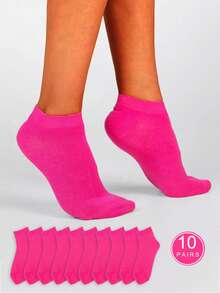 5 Pairs Rose Red Low Cut Breathable Simple Style Women Socks, Thin Casual Socks Great For Travel And Daily Wear Christmas Gift - Hot Pink - View 10